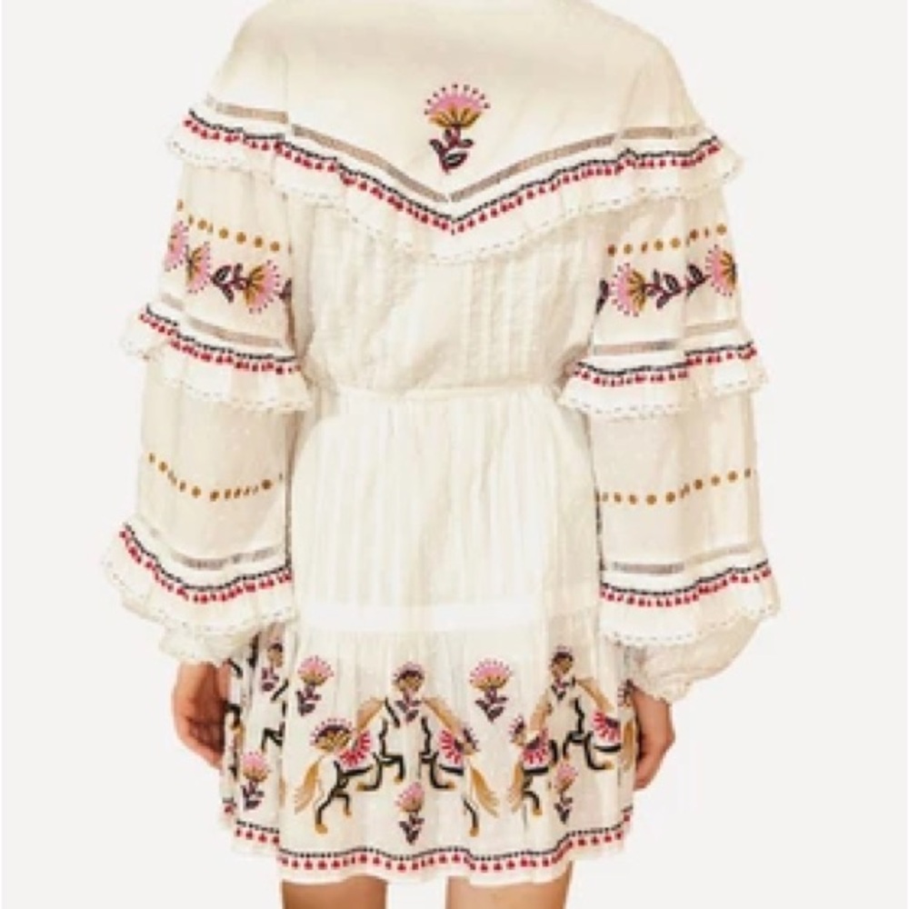 FARM Rio Stitch Embroidered Horses White Ruffle Dress with Floral Accents XXS - Picture 4 of 10